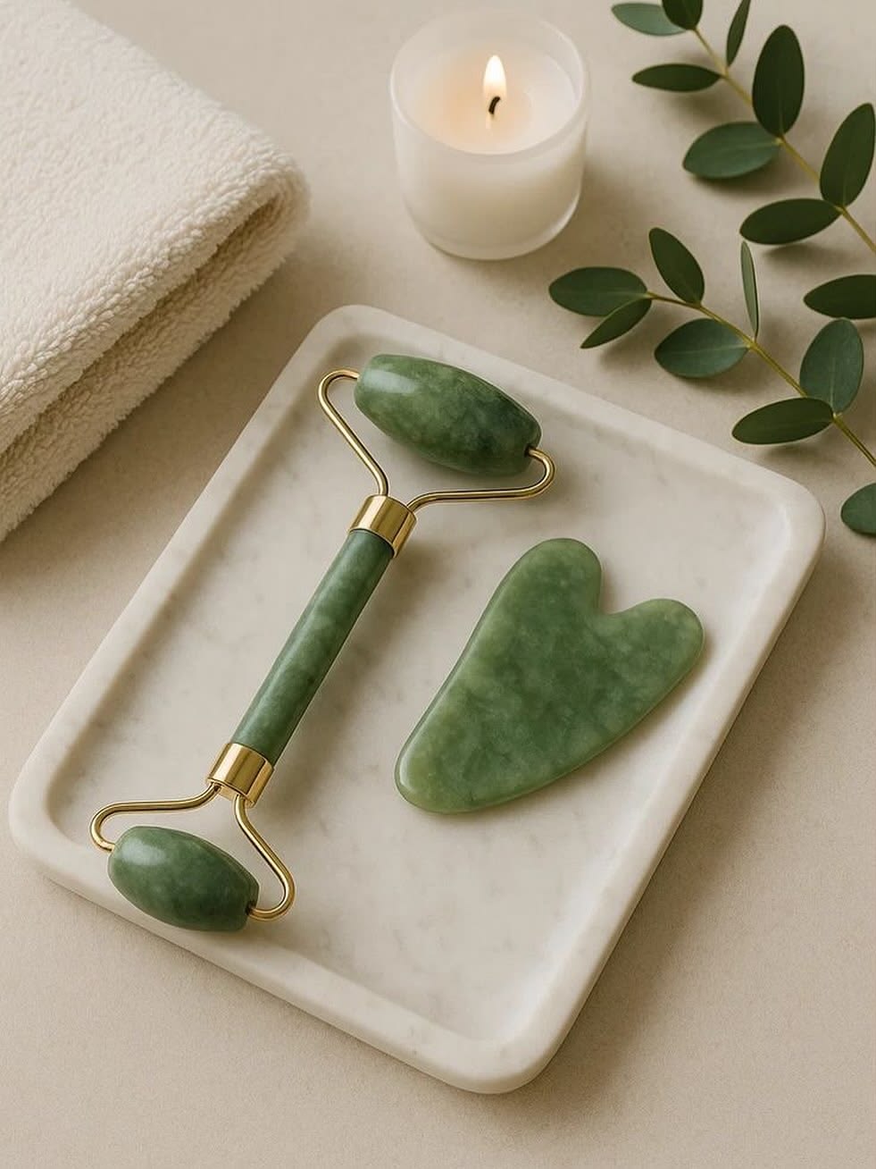Roller Masajeador Facial Piedra Guasha Jade